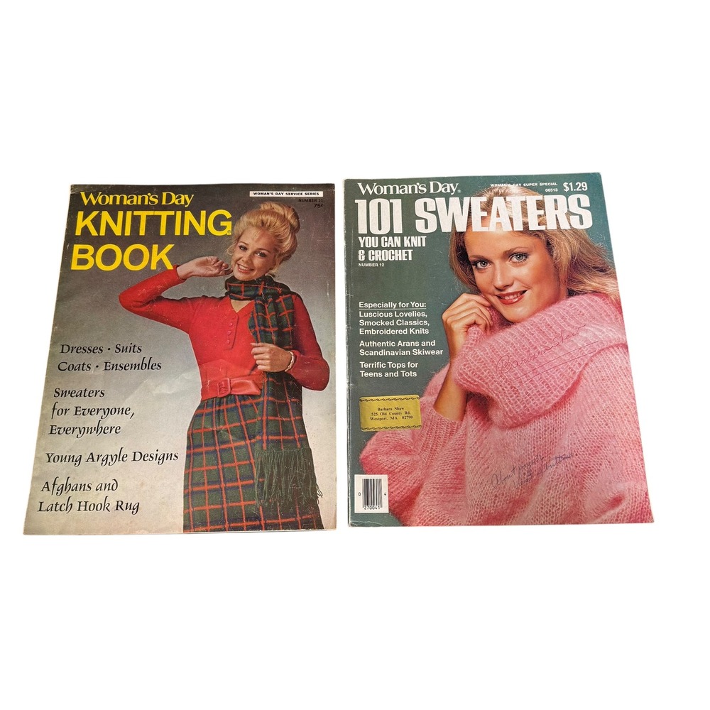 Vintage Womans Day Knitting Book 11 and 101 Sweaters Crochet Magazine Lot 1970s